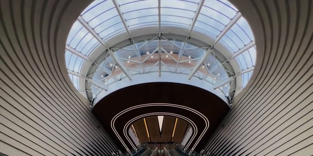 The oval glass skylight in the satellite concourse at Chongqing Jiangbei International Airport